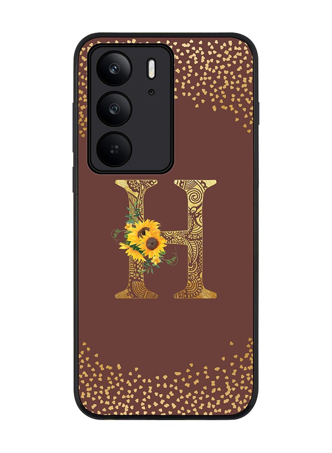 For Realme C75x / C75 4G Case,Slim fit Camera Protection, Shockproof Thin Phone cover  - Custom Floral Monogram - H  (Brown )